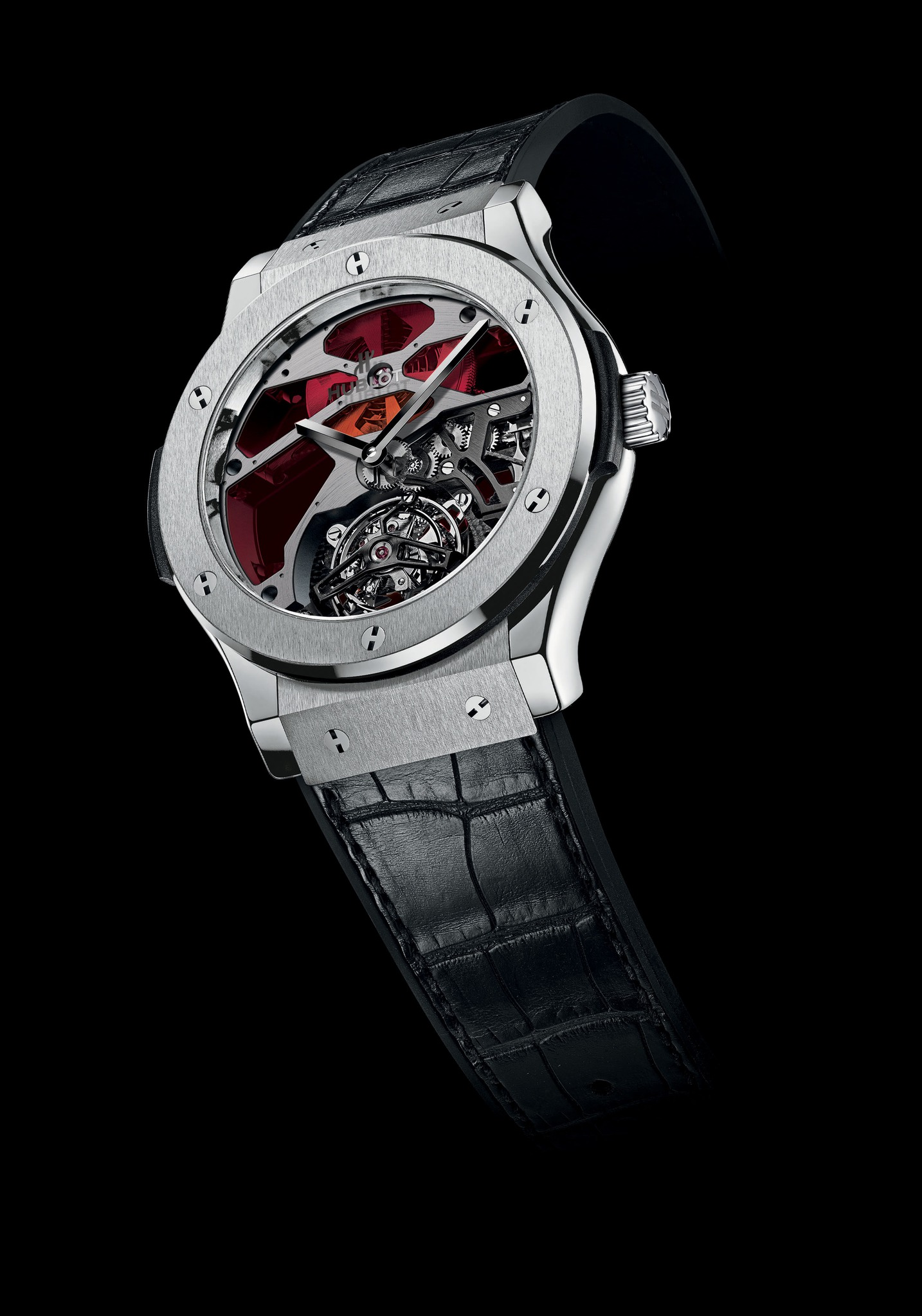 Replica Hublot 2014 New Classic Fusion Skeleton Tourbillon Red Vitrail Titanium 502.NX.0001.LR Replica Watch